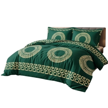 Pościel 160x200 bawełna zielona butelkowa w greckie wzory PK791 z PRZEŚCIERADŁEM